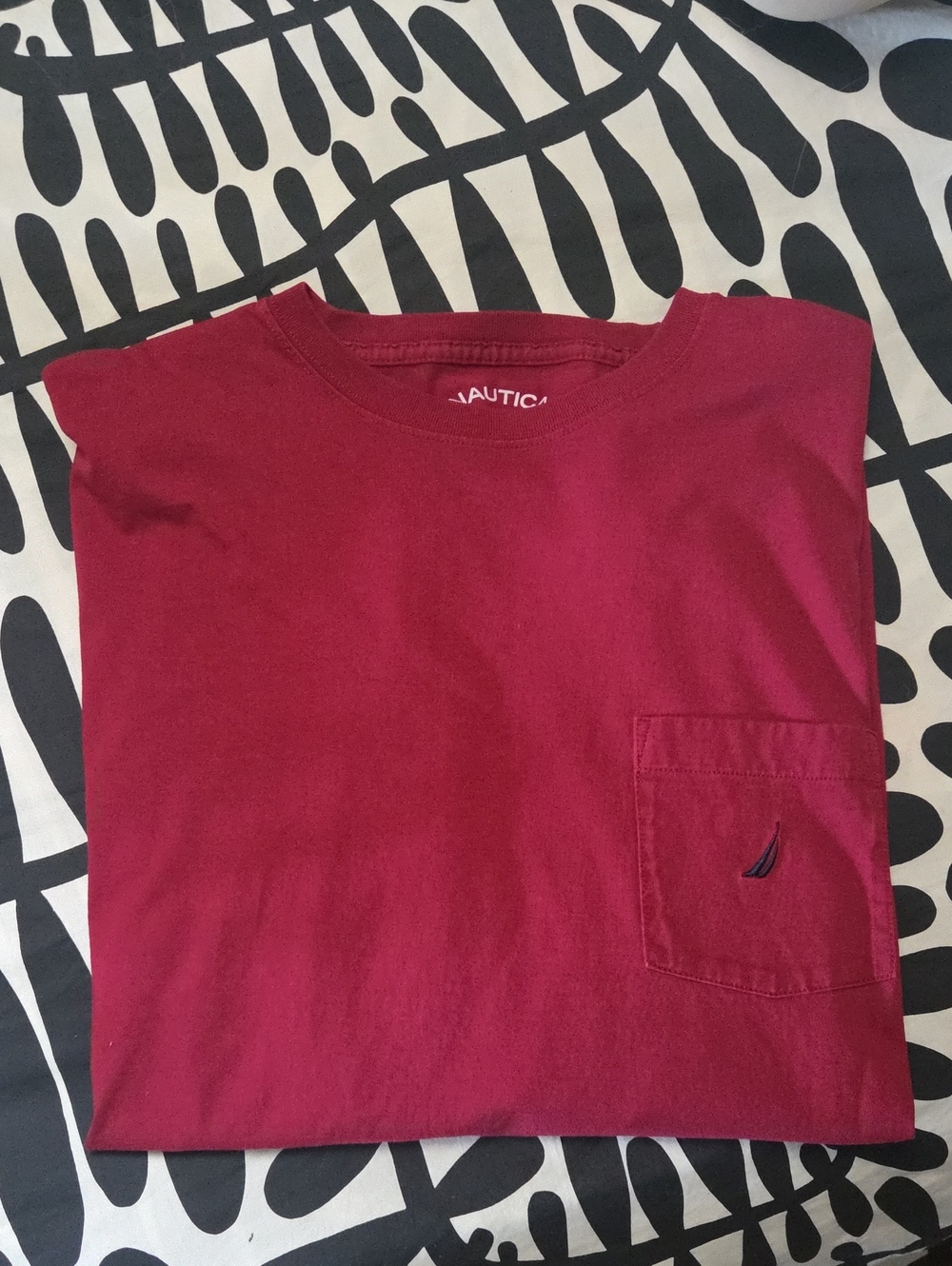 Nautica Men's Pocket Tee in Deep Burgundy, Long Sleeve